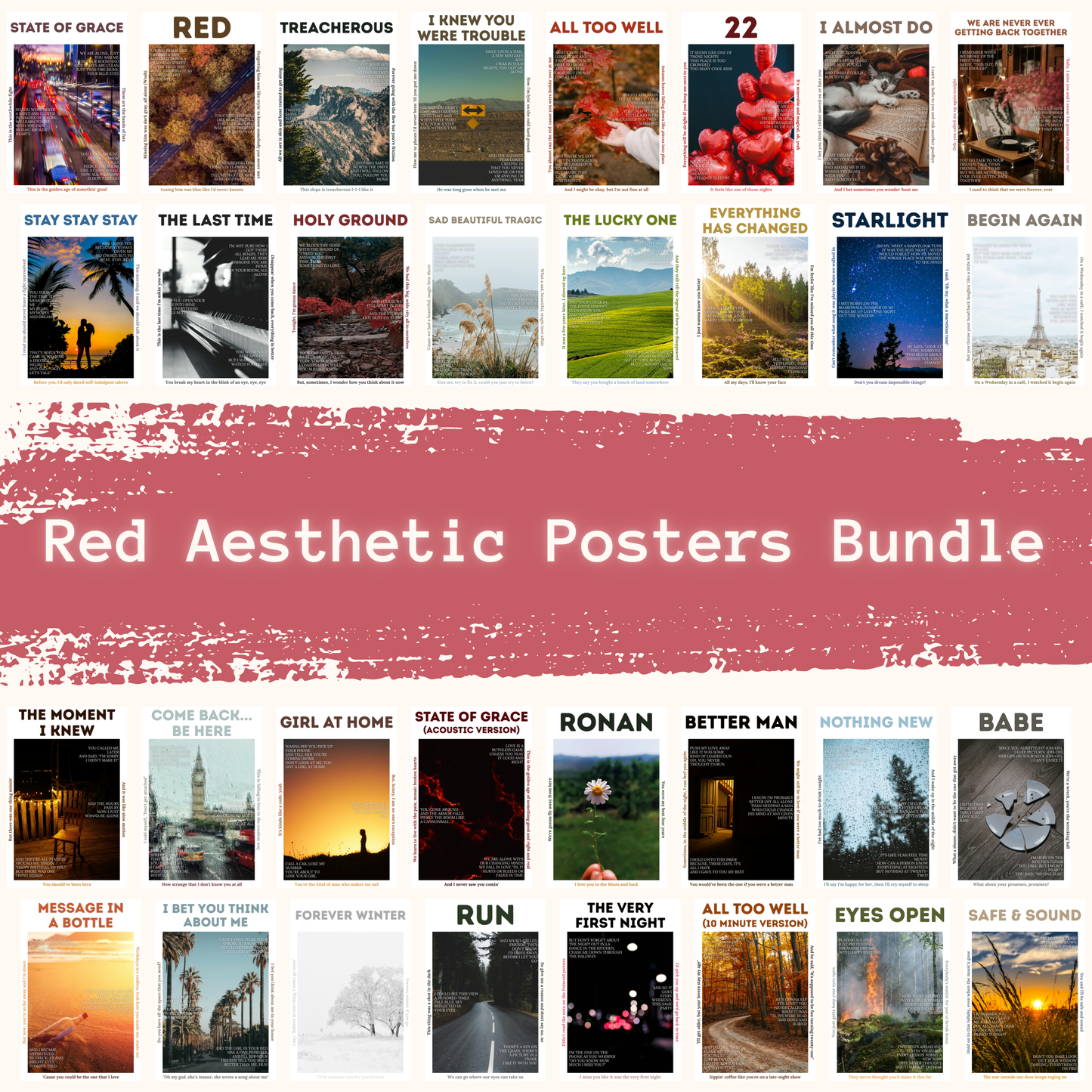 Red Aesthetic Posters – Bundle